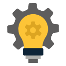 5 Advantages of Working with a Software Development Company - Icon showing a lightbulb and cog for Expertise