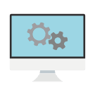 How to support legacy software systems icon - Desktop screen with two gears in the centre