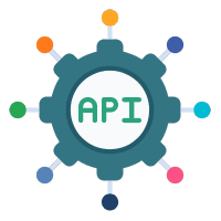 5 Reasons to Outsource Development Blog. Icon shows gear that says API in the middle, showing API integrations.