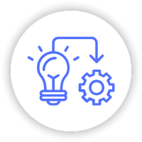 Icon showing a lightbulb with an arrow pointing to a gear