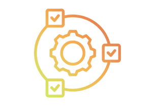Icon showing a gear and circle with check boxes, representing process transformation