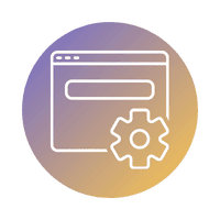 Web-based custom application development illustration featuring a browser interface, highlighting solutions built for online platforms