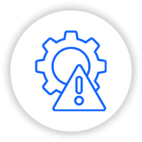 Icon showing a gear and hazard sign that represents troubleshooting