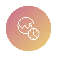 Clock and graph icon representing real-time data updates through custom APIs