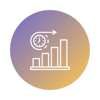 Icon shows a clock icon and increasing bar chart, representing business value for for effective project management in custom software development
