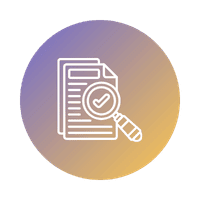 Icon shows a document, magnifying glass and checkmark representing defining requirements for effective project management in custom software development