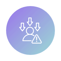 Icon showing a user with downward arrows and an error sign, representing human error being a cost of manual processes