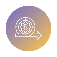 Icon shows a gear surrounded by a circular arrow, representing choosing methodology for effective project management in custom software development
