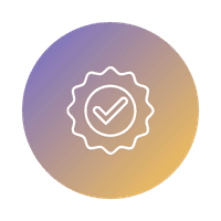 Icon shows a badge with a checkmark, reflecting quality for effective project management in custom software development