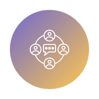 Icon shows four uses with a chat bubble in the middle, representing key stakeholders for for effective project management in custom software development