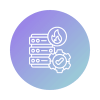 Image shows a server with a flame icon, representing Disaster Recovery (DR) as part of protecting SQL Server.